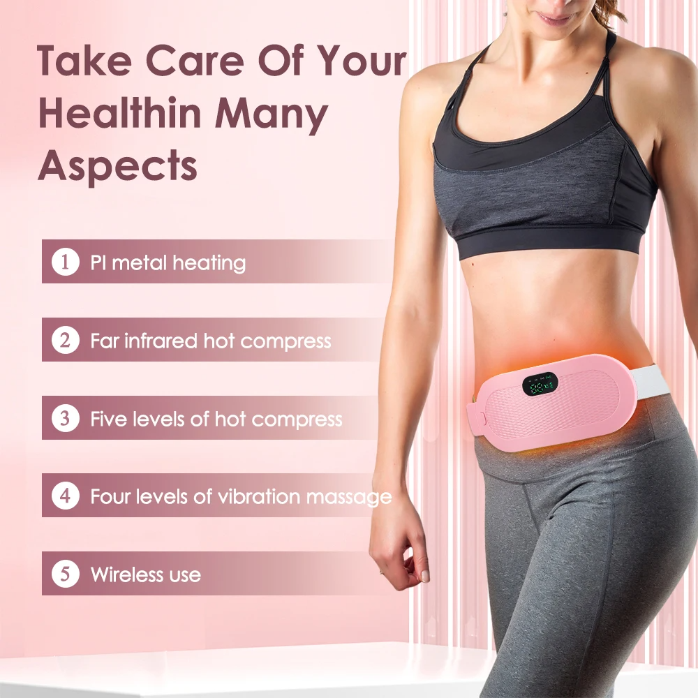 Electric Period Cramp Massager Vibrating Heating Belt for Menstrual Colic Relief Pain Waist Stomach Abdominal Warm Palace Belt