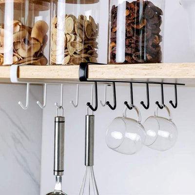 6-hook Under-the-shelf Mug Rack Kitchen Hanging Organizer